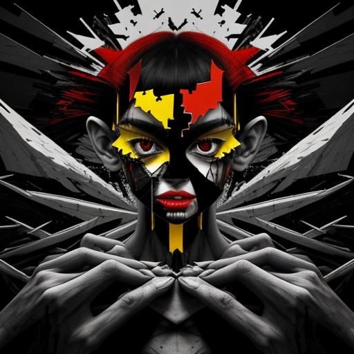 Distorted Fragmented Face in Digital Collage Style