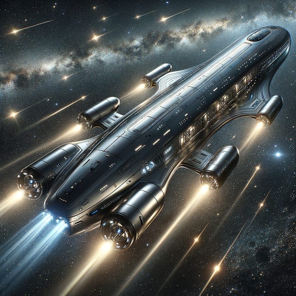 Futuristic Submarine Spacecraft Glides Through Cosmos