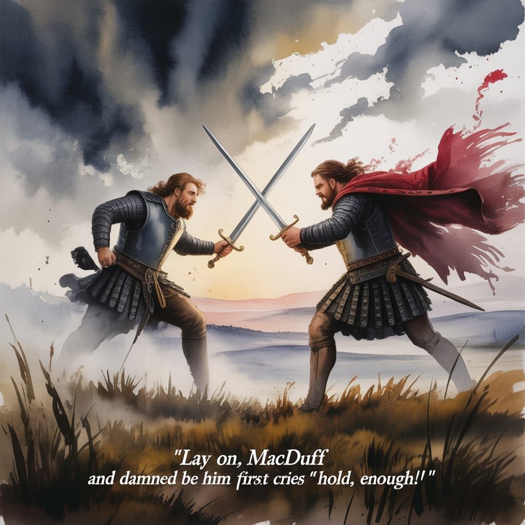Macbeth and Macduff Duel on Scottish Heath