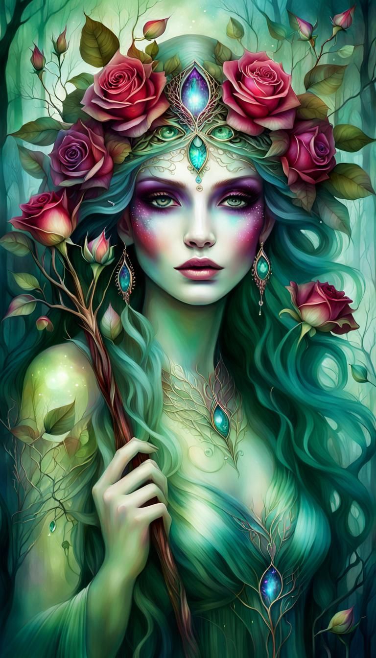 Dryad enchantress.    art by Barbara Chichester art by Anna Dittmann Art by Faiza Maghni image of beautiful dryad enchan...