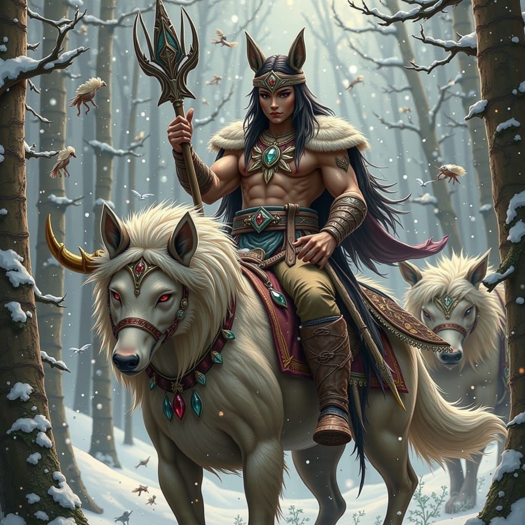 Majestic Wolfrider Elves Ride Wolves in Primal Snowy Forest