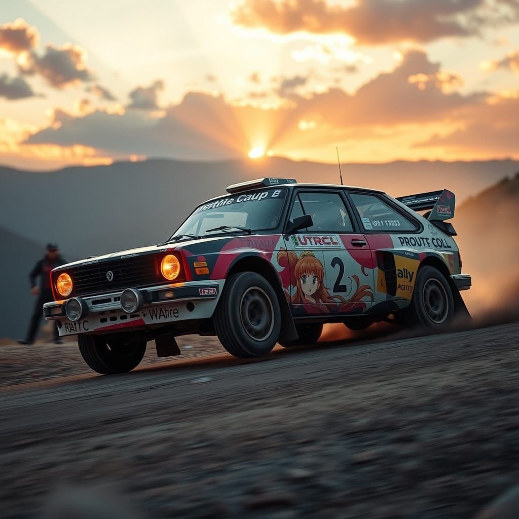 rally car, rally group b car, wrapped in Anime girls style b...