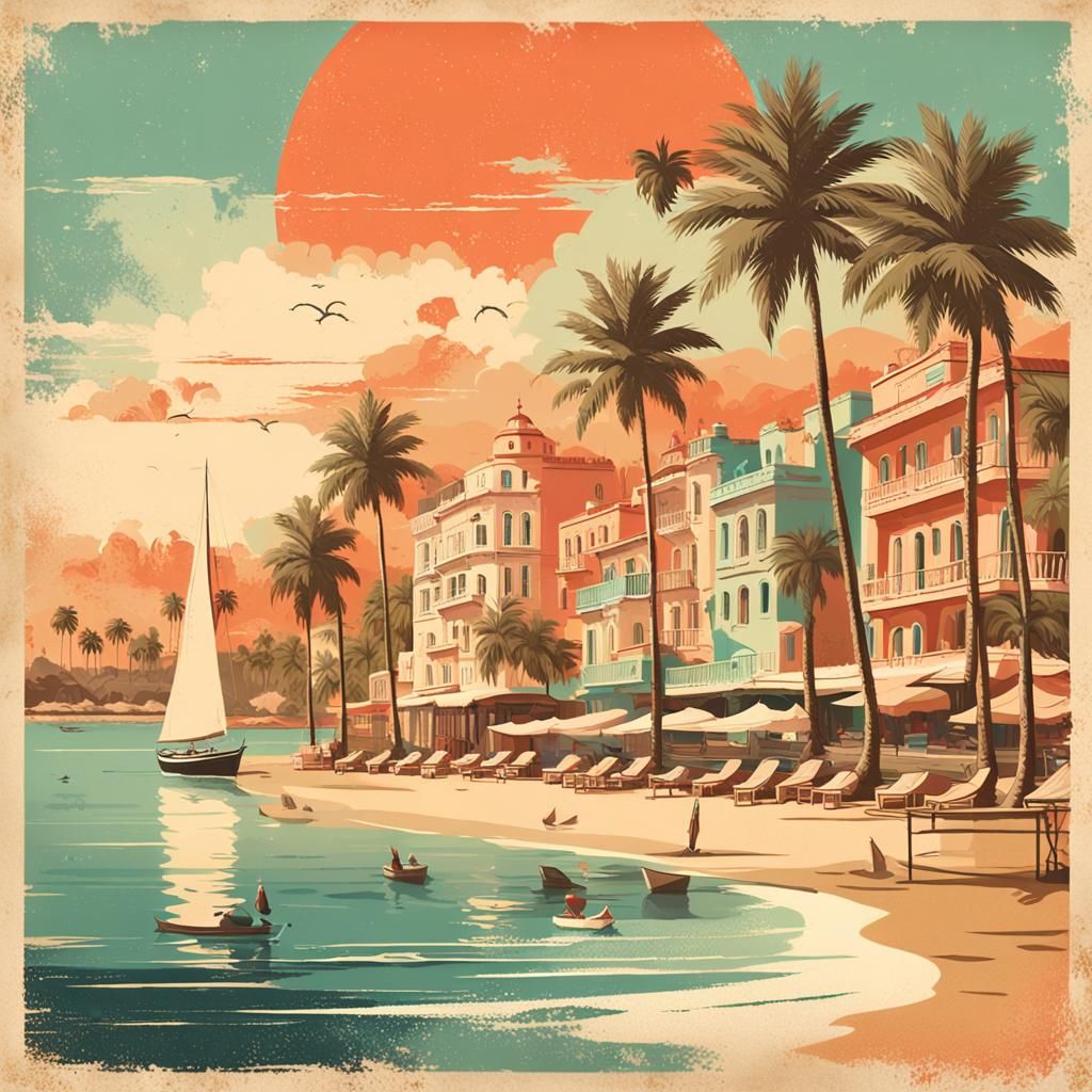 Retro Travel Poster: Sunlit Beach Escape