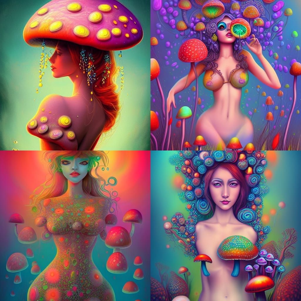 Surreal Mushroom Woman Artwork in Fantasy Style