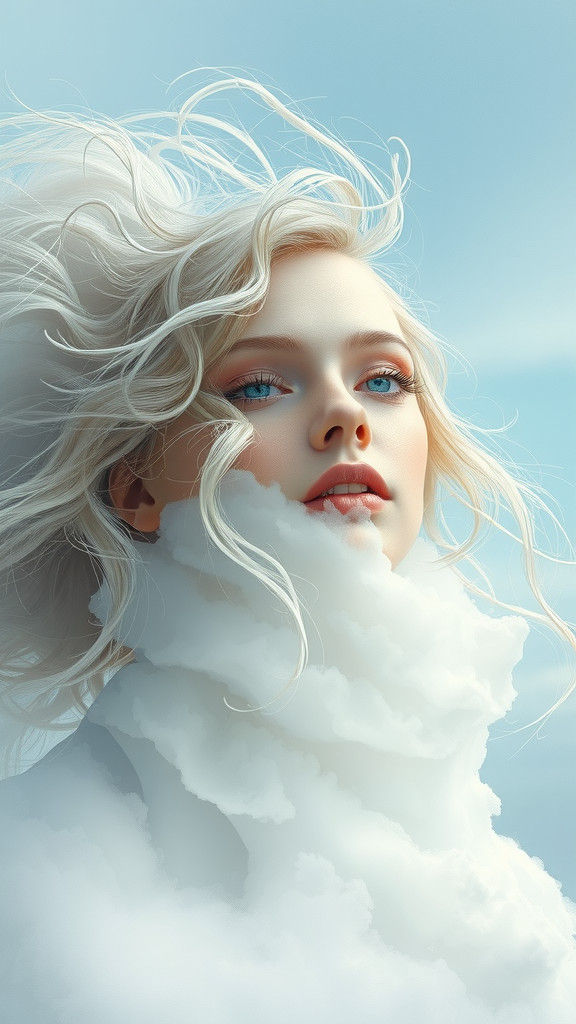 Ethereal Cloud Woman with Ash Blonde Hair
