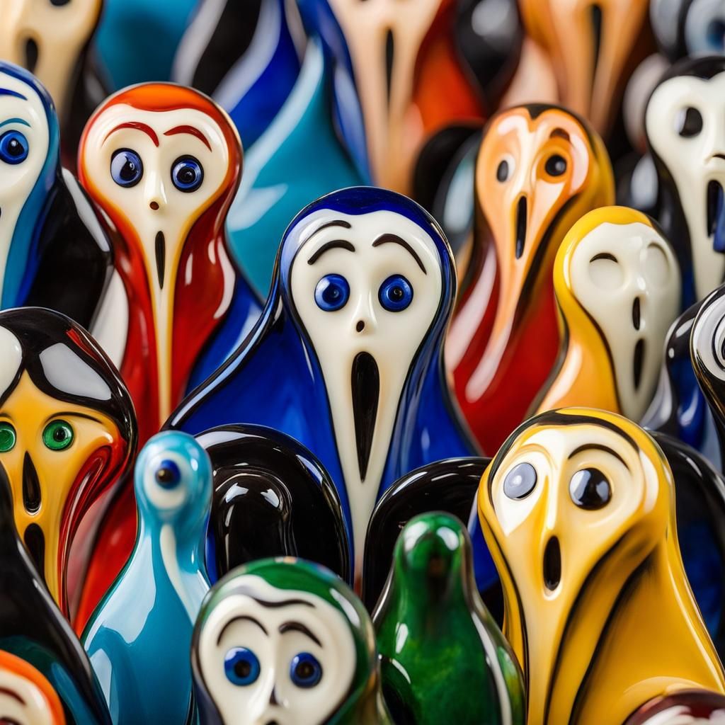 Enameled Glass Figurines in Expressionist Style