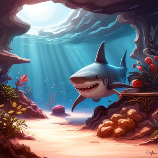 Cute Shark in Detailed Matte Painting Style