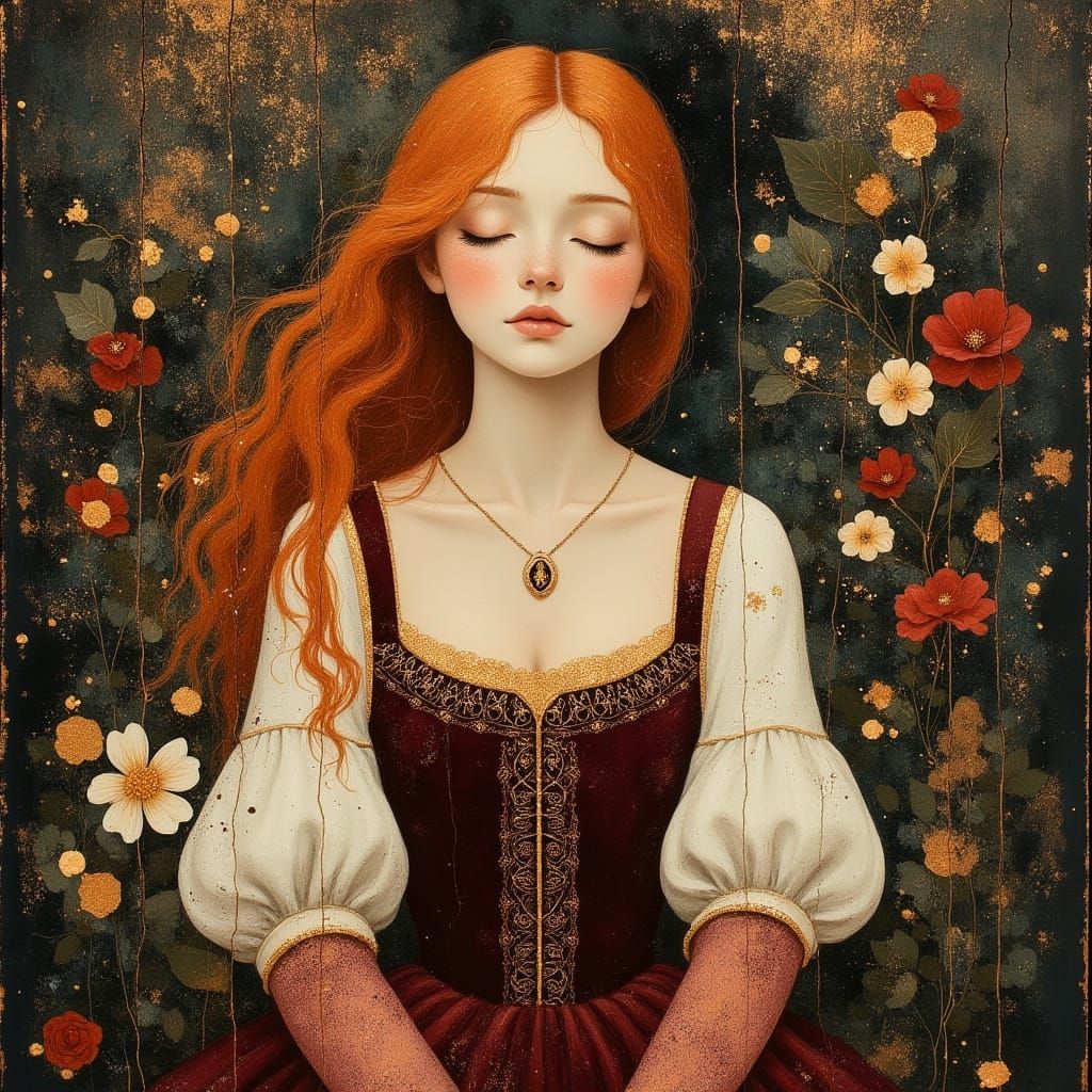 Pre-Raphaelite Portrait of a Red-Haired Woman in a Medieval ...