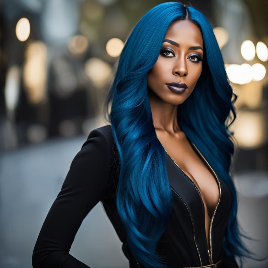 Confident Blue-Haired Businesswoman Portrait