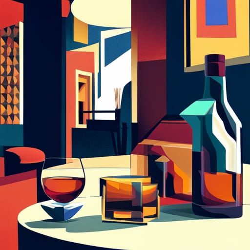 Cubist Whisky Still Life in Empty Saloon