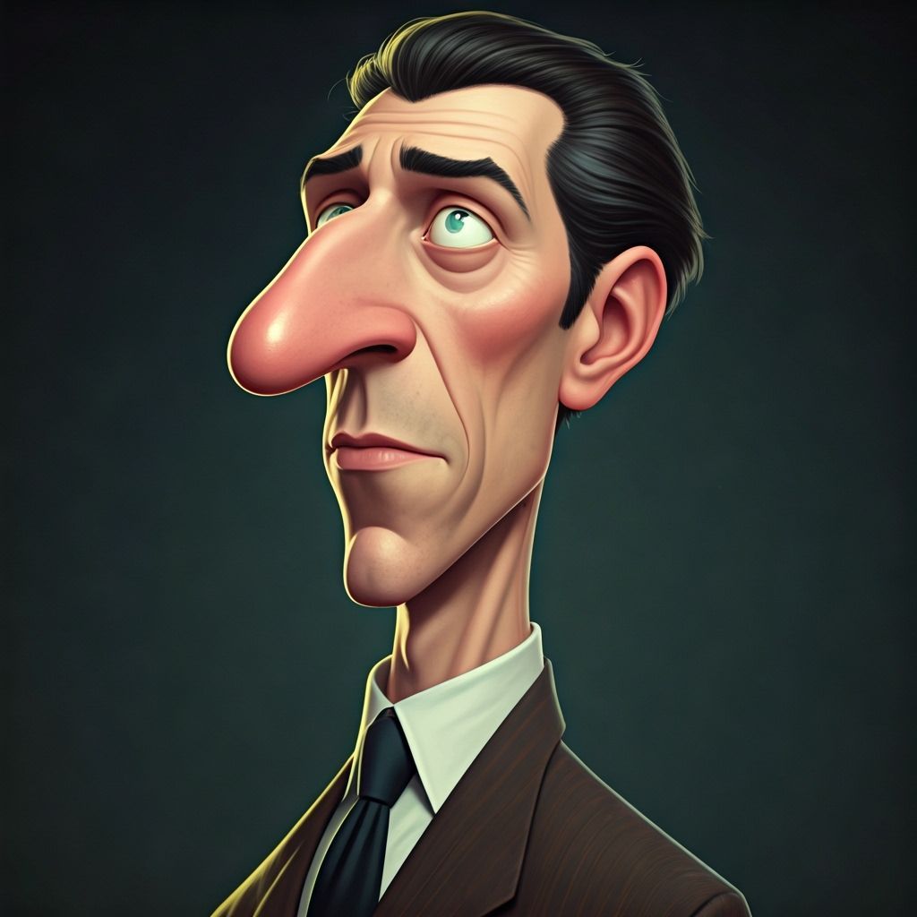 Cartoonish Man with Oversized Nose in Realistic Style
