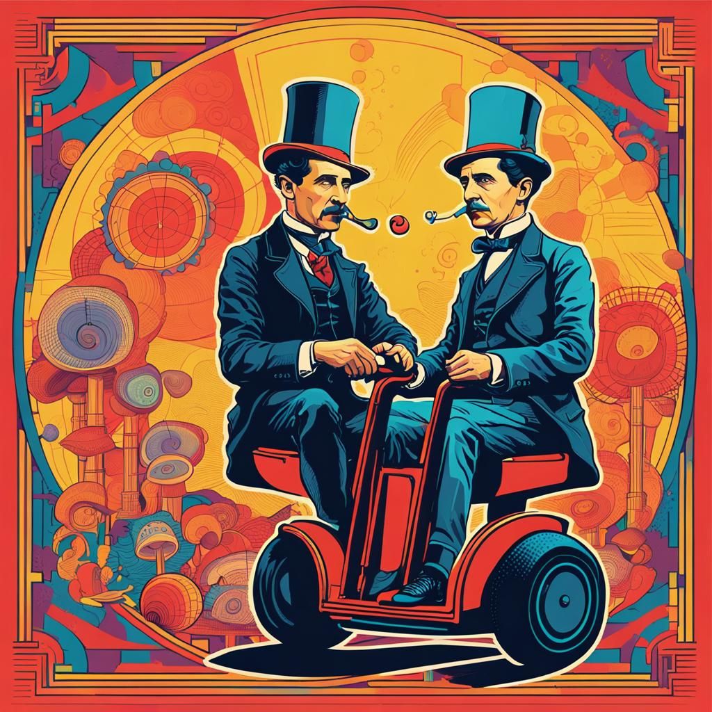 Tesla on Segway with Mushroom Friends in Pop Art