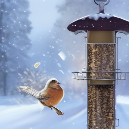 Birds in Winter Snow: Elegant Digital Painting