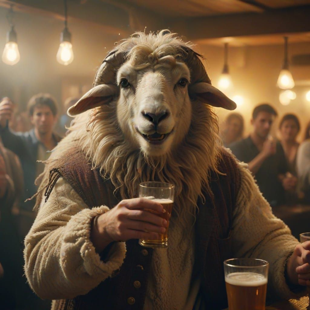 Crazy Sheep Cheers in Lively Pub Scene