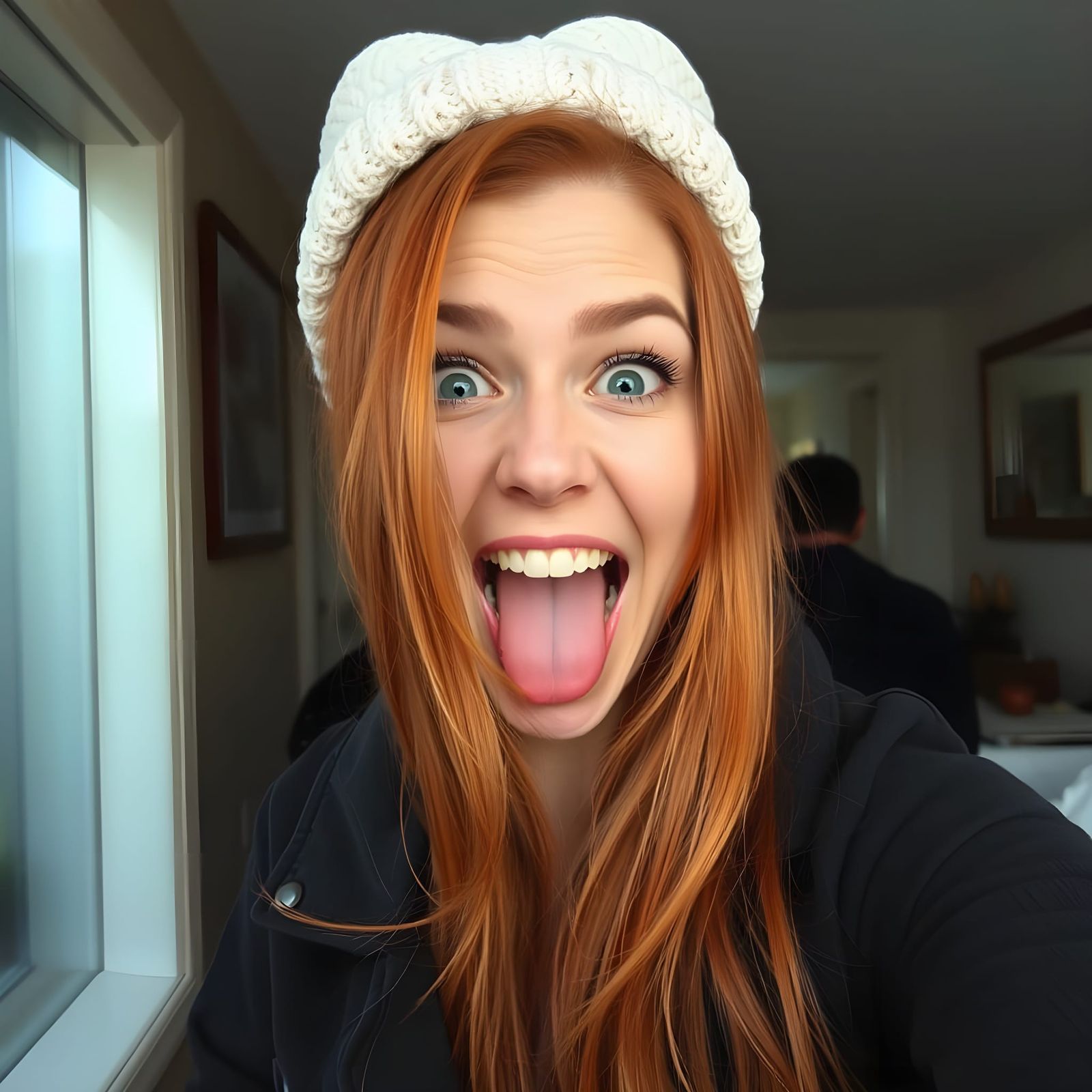 outrageously silly selfie redhead woman