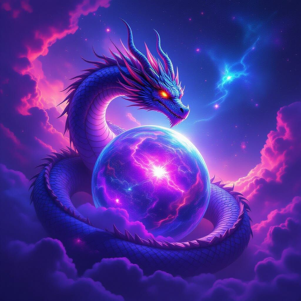 Cosmic Dragon Coiled Around Crystal Planet