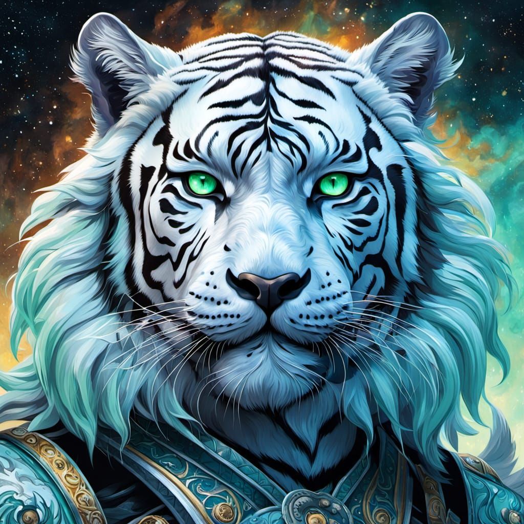 Celestial White Tiger Portrait in Artgerm Style