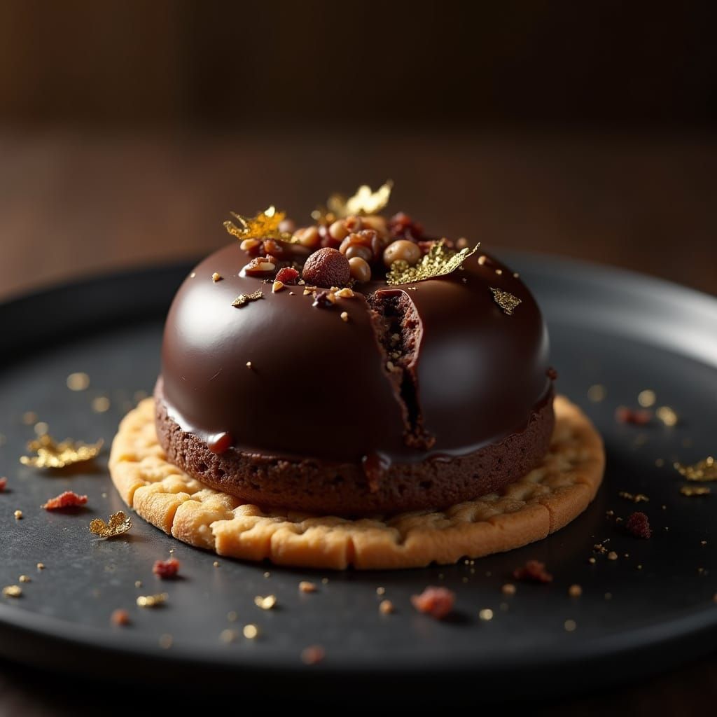 Decadent Chocolate Pastry with Gold Leaf Garnish