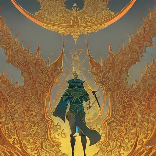 Armored Knight with Spectral Cape in Sci-Fi Style