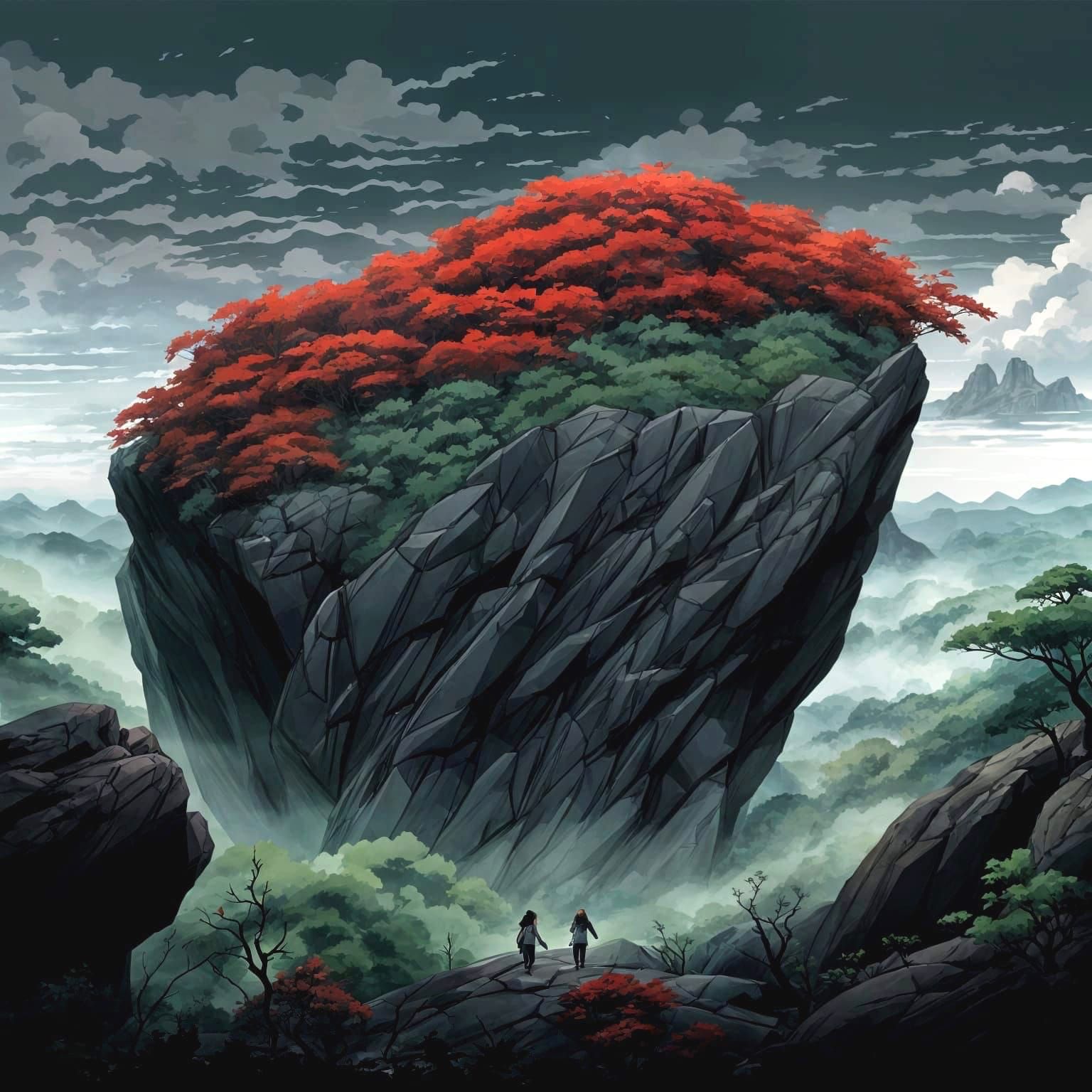 Gloomy Rock Landscape in Anime Style
