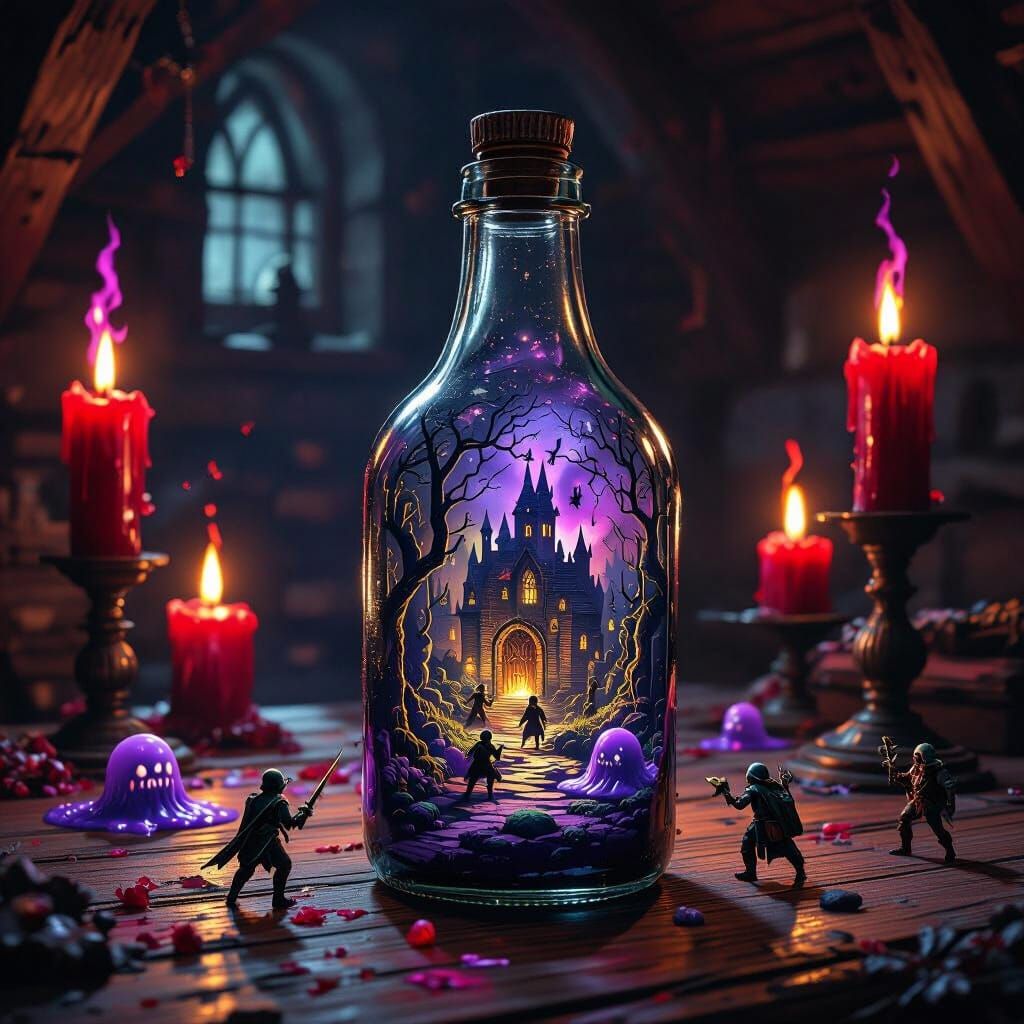 Miniature Dungeon Battle in Antique Soda Bottle