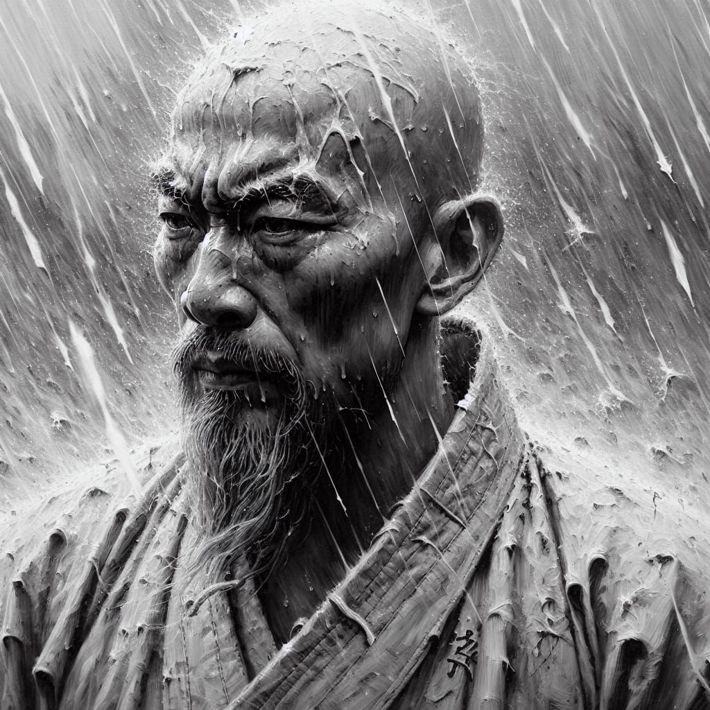 Shaolin Monk in Rainstorm, Old Masters Style