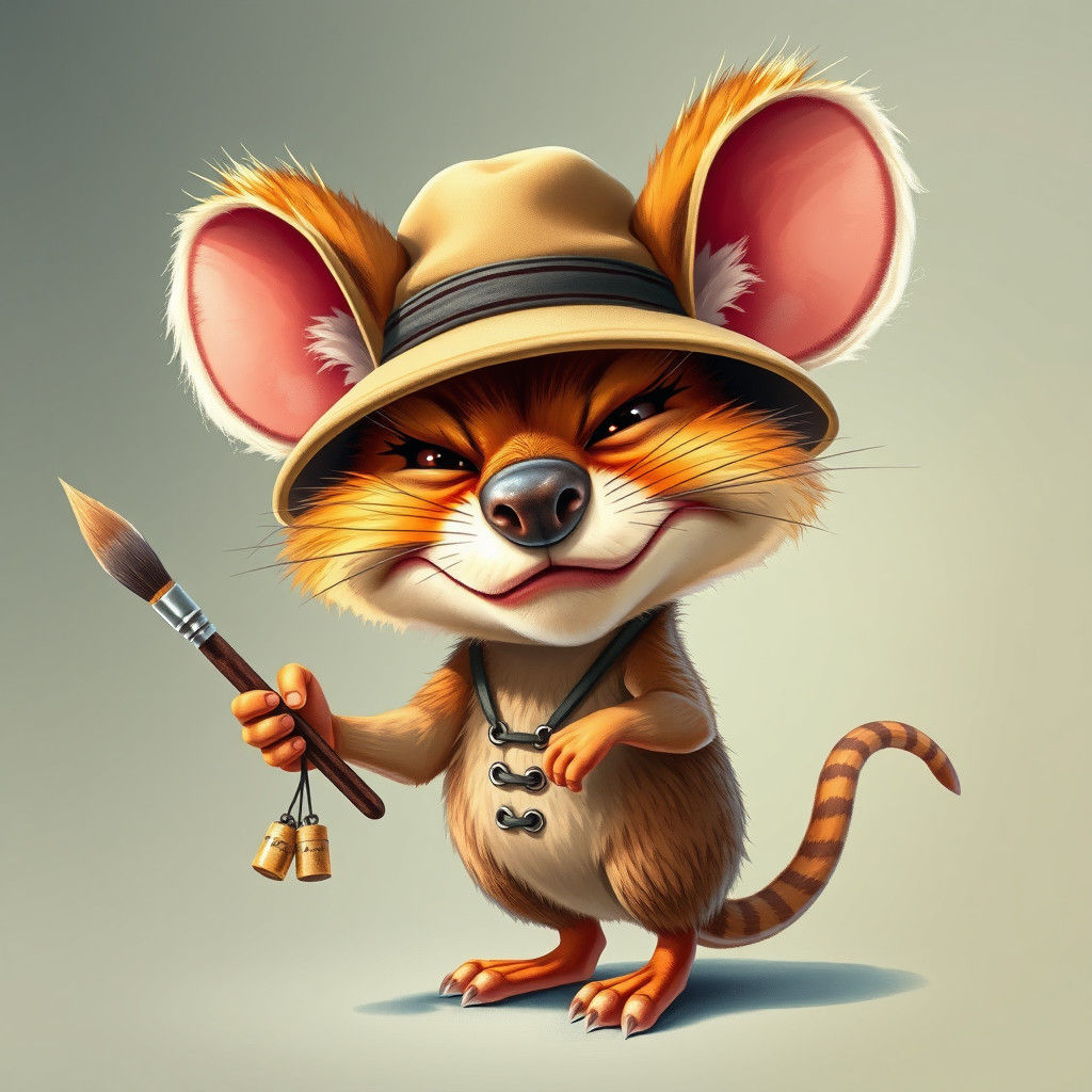 Cartoon Quokka with Brush in Impressionist Painting Style