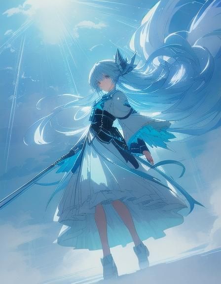 Anime Girl with Sky Blue Hair in Studio Trigger Style