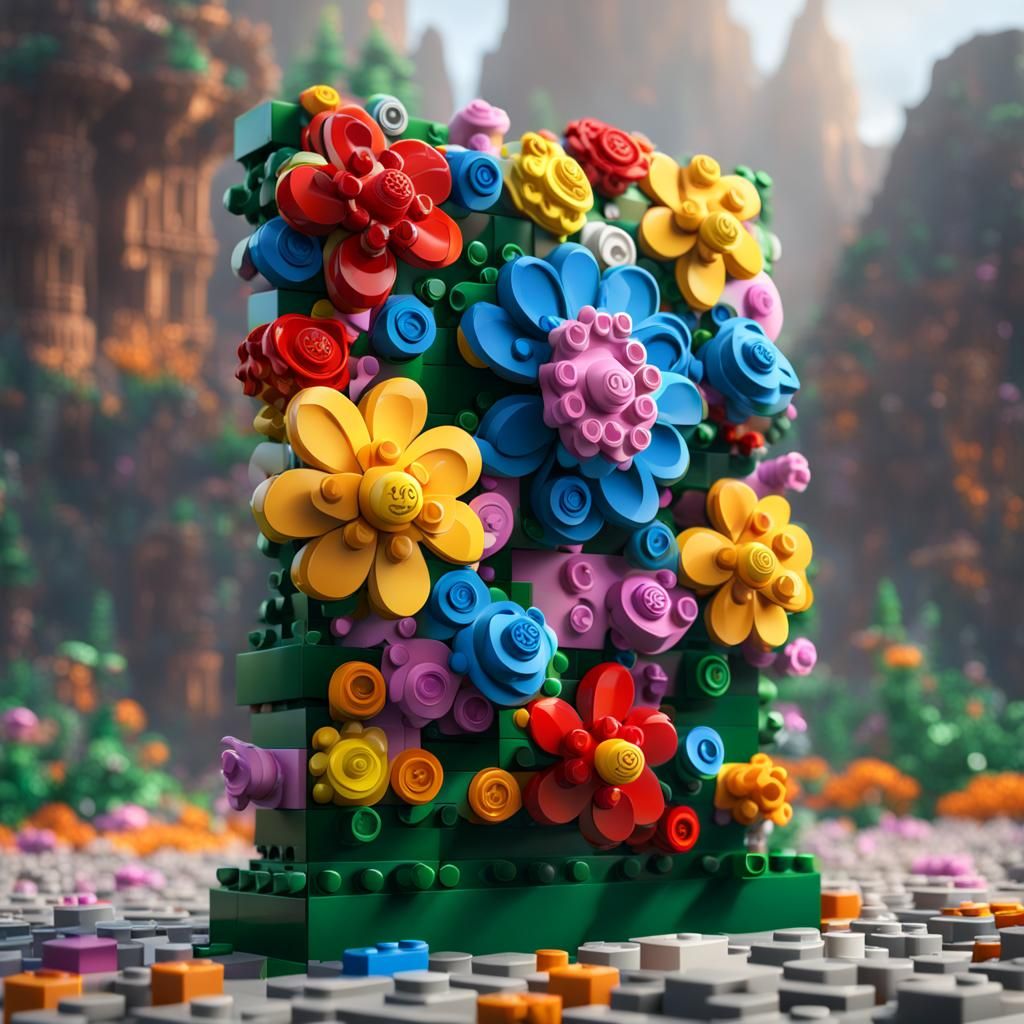 Detailed Lego Flower Brace in Matte Painting Style