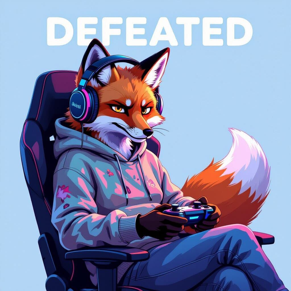 Frustrated Gamer Fox in Futuristic Style