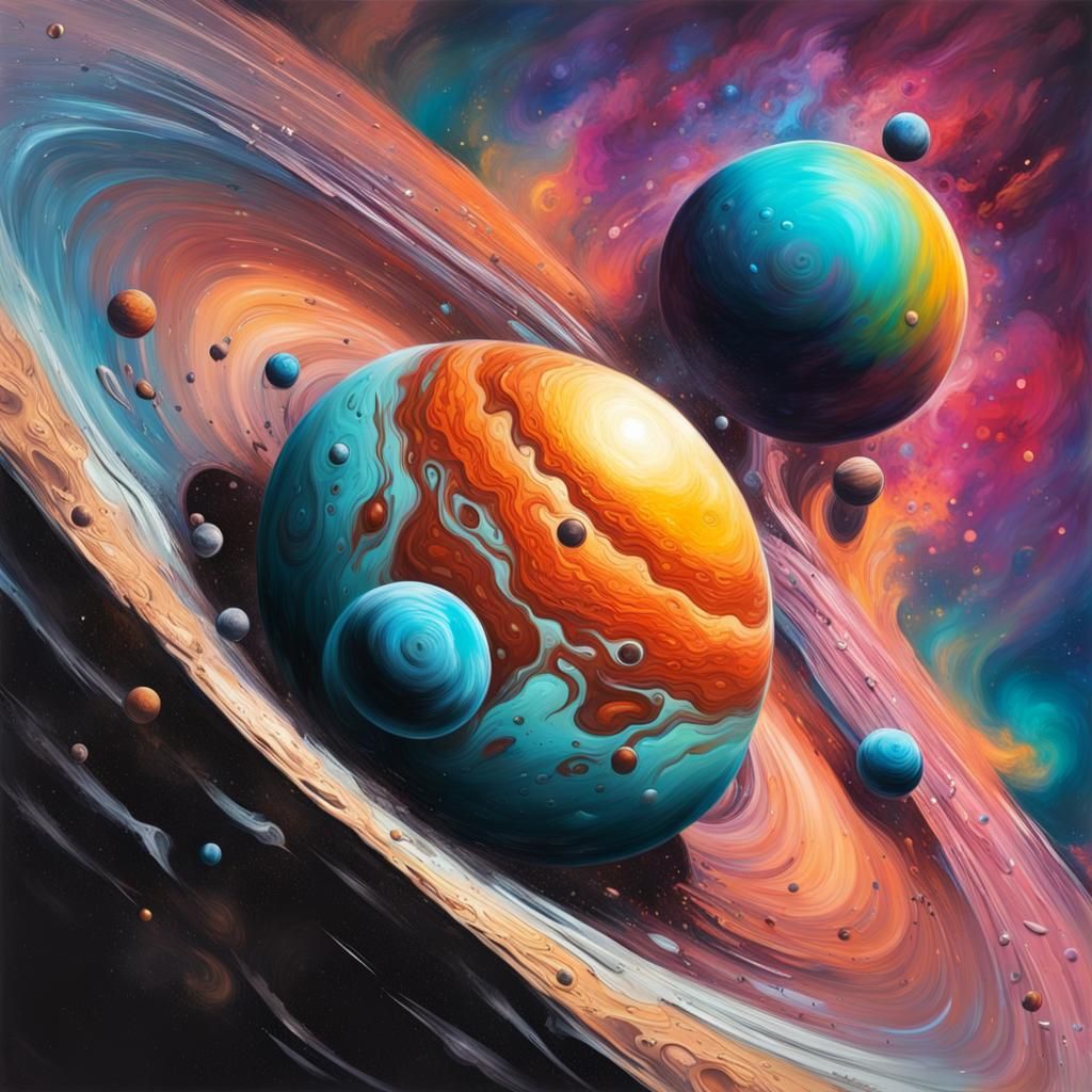 Planets and Moons Forming: Graffiti Art Style