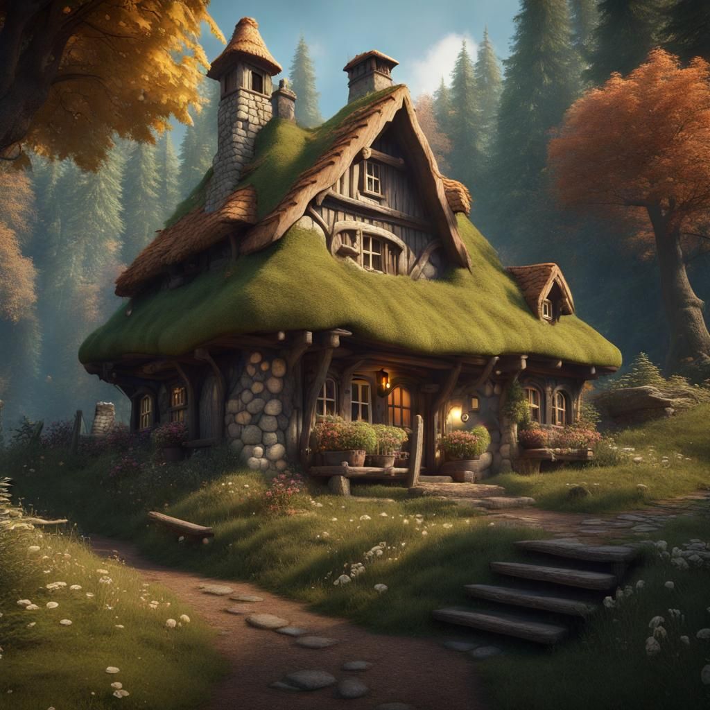 Whimsical Cheese Cottage in Forest: Detailed Matte Painting