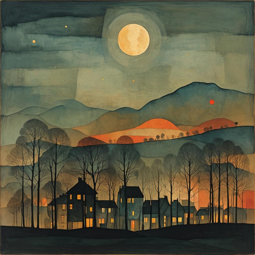 Surreal Nightscape After the Light, in Abstract Style