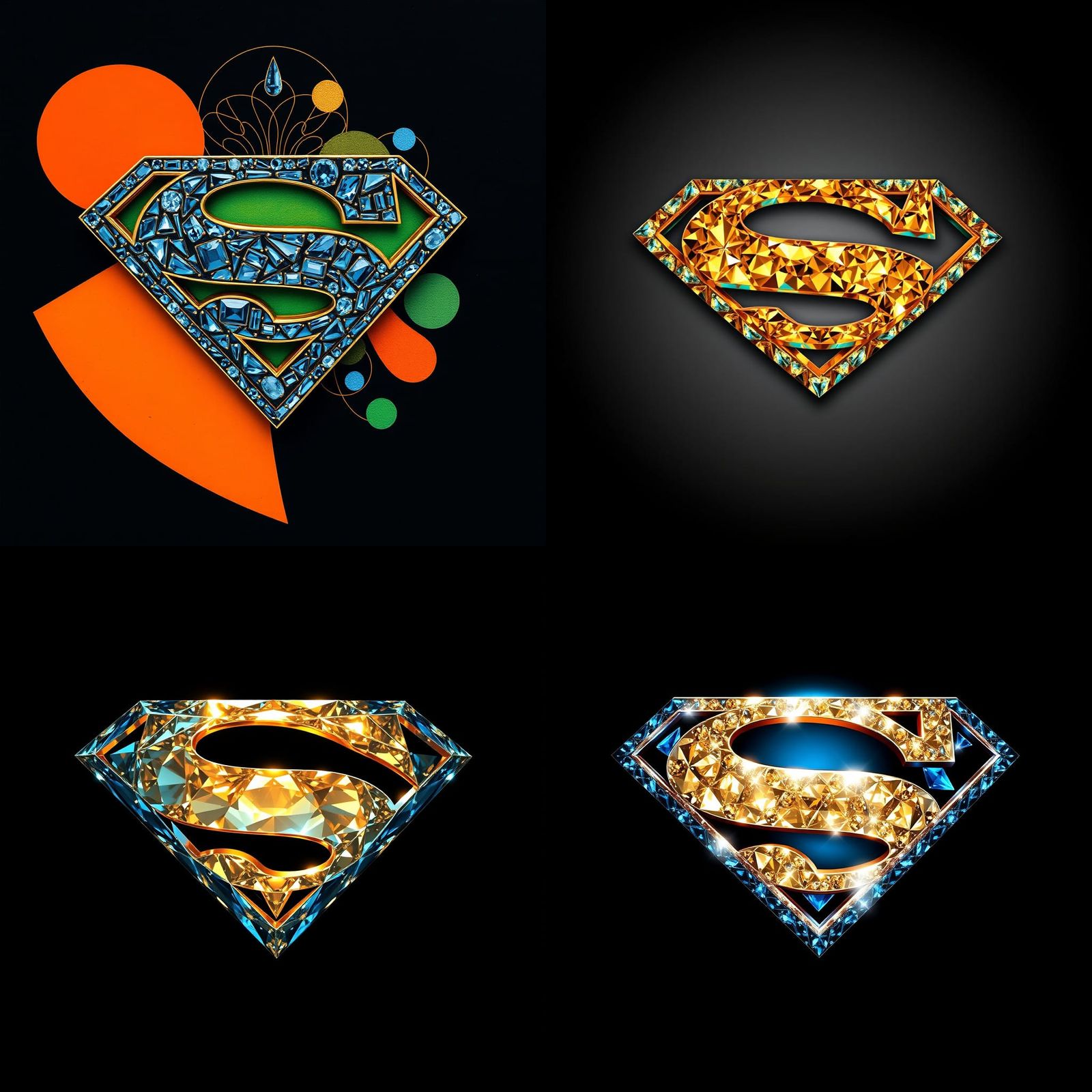 Superman Logo in Gold and Blue Diamonds