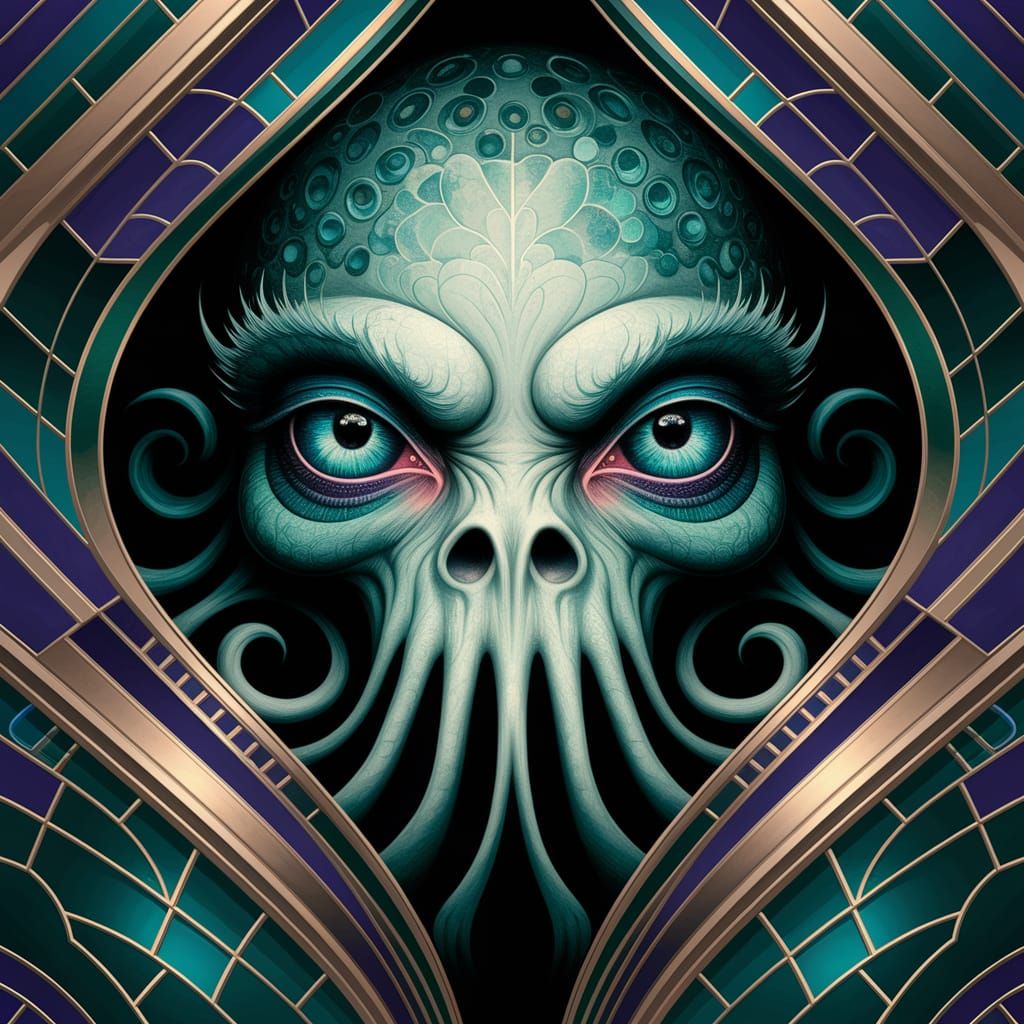 Cthulhu's Gaze in Art Deco Wallpaper Style