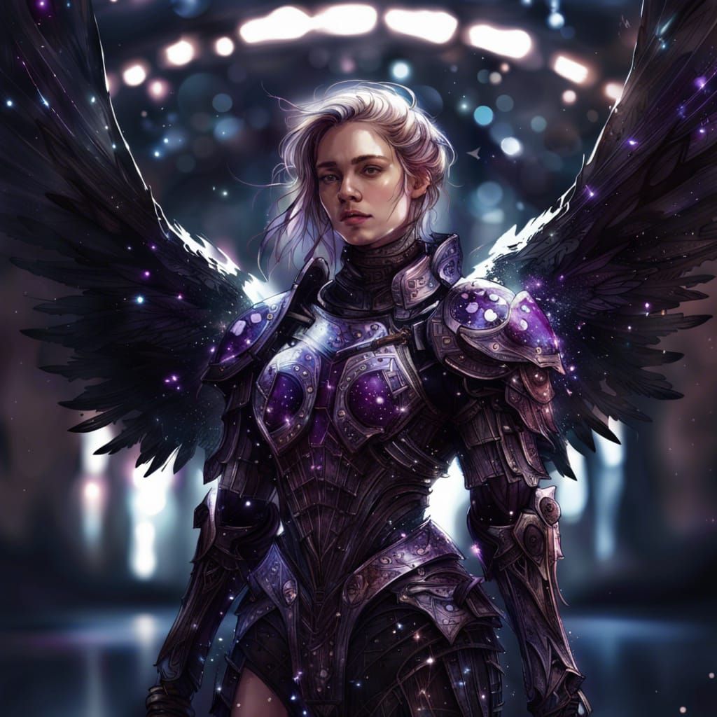 Angel Knight in Black Armor, Digital Art