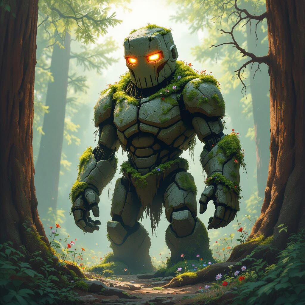 Majestic Stone Golem in Redwood Forest