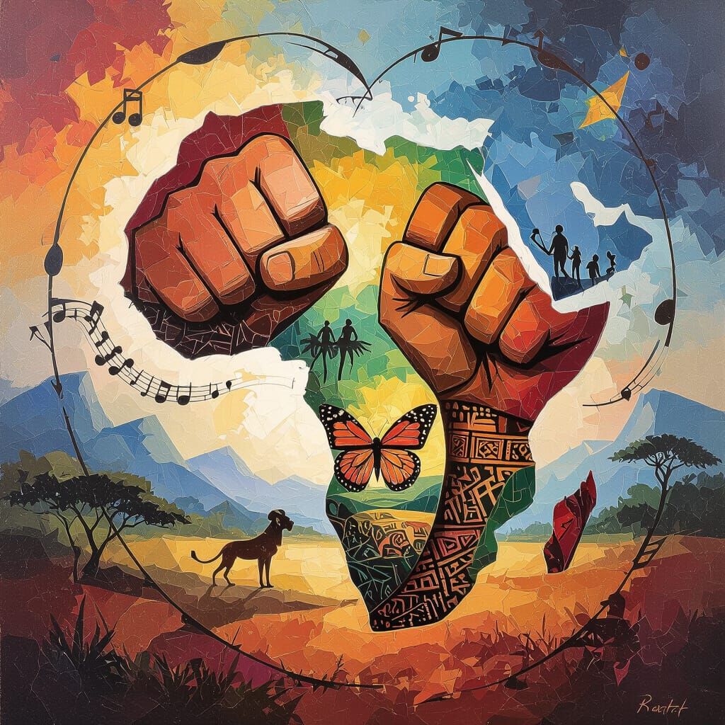 Abstract Expressionist Painting with African Symbolism and N...