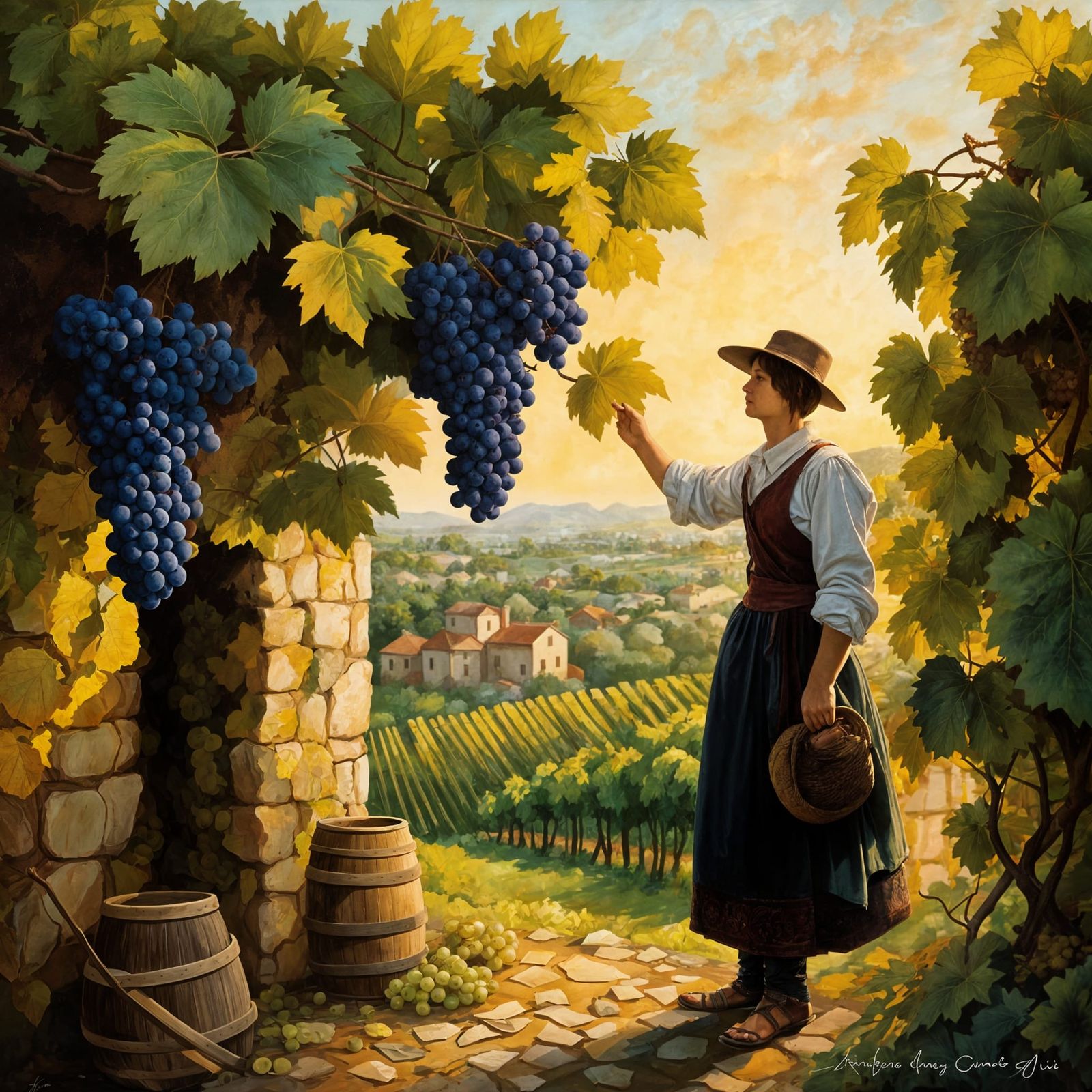 Fantasy Grapes Dance in Summer Vineyard