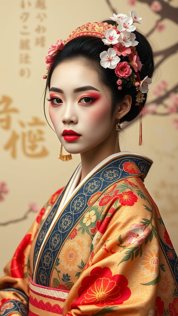 Kabuki Woman in Japanese Pop Art Style