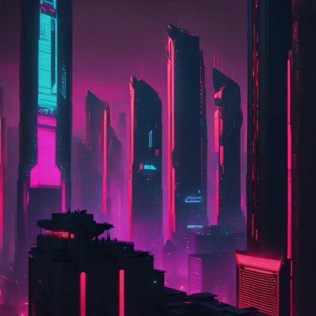 Cyberpunk Skyscrapers in Neon Style