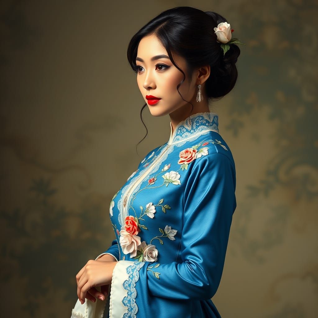 Elegant Chinese Victorian Lady in Rich Colors