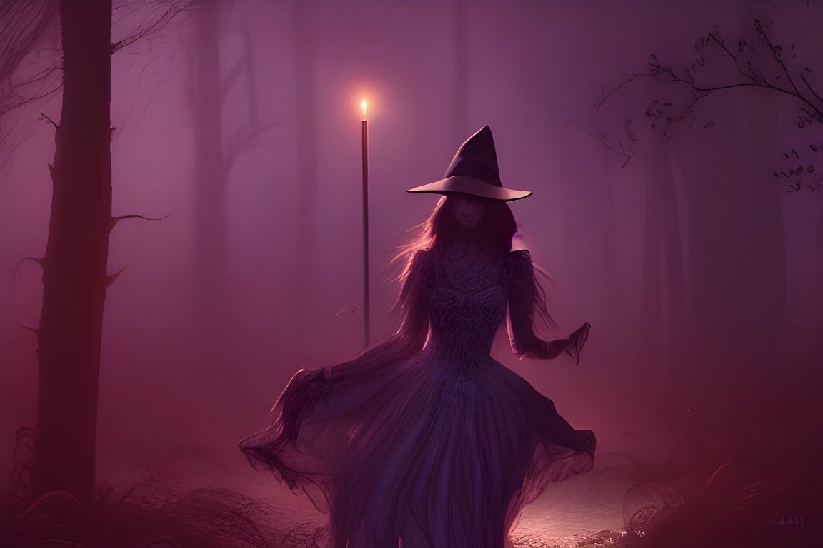 Witch Dances in Eerie Swamp with Cinematic Lighting