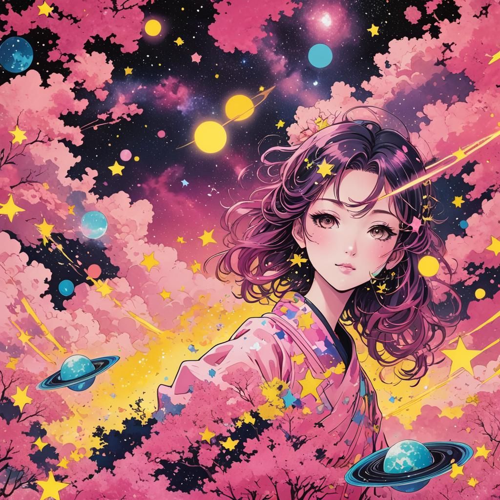 Pink Galactic Wonder in Japanese Anime Style