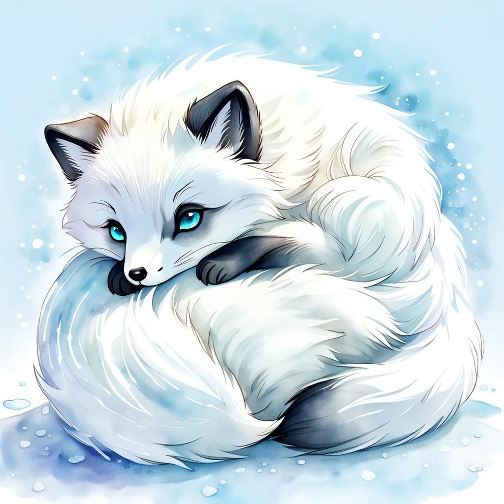 Playful Arctic Fox in Watercolor Style