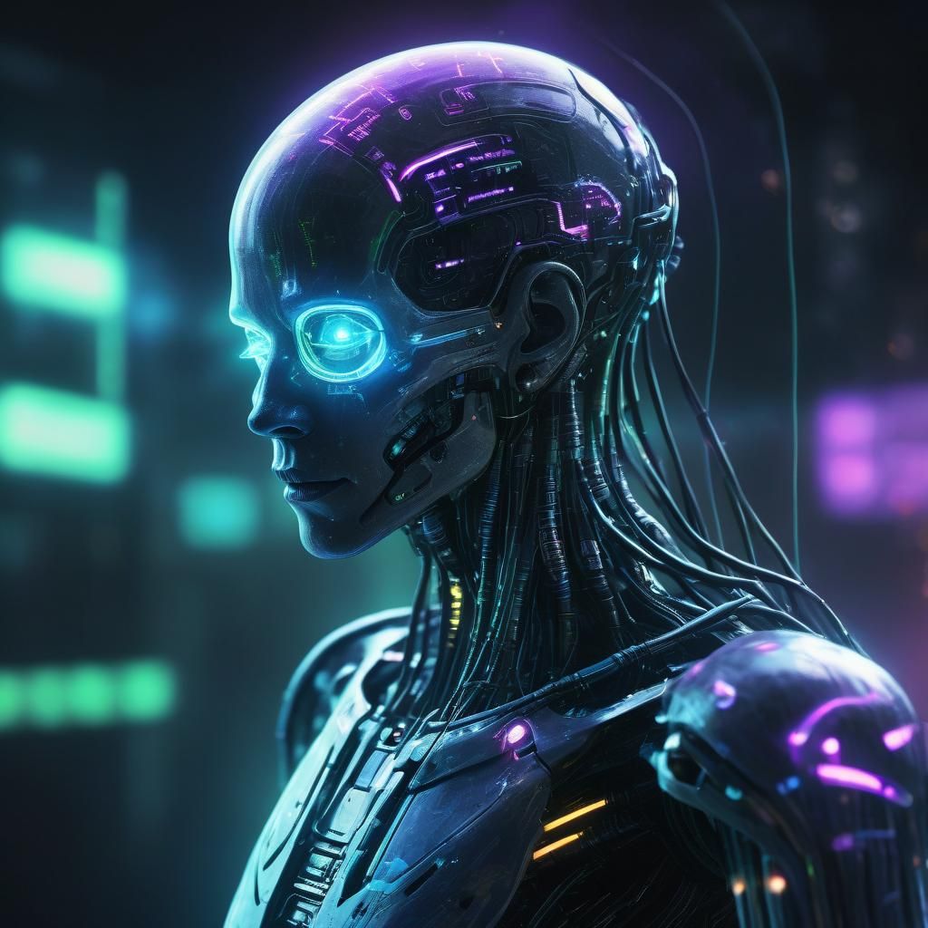 Luminescent Cybernetic Ghost in Digital Painting