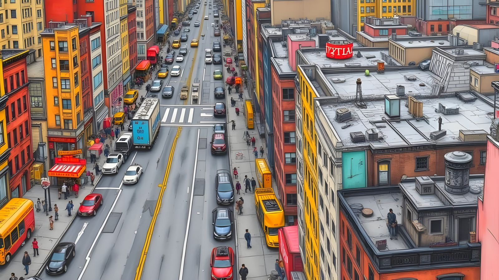 New York City Panoramic View in Comic Book Style