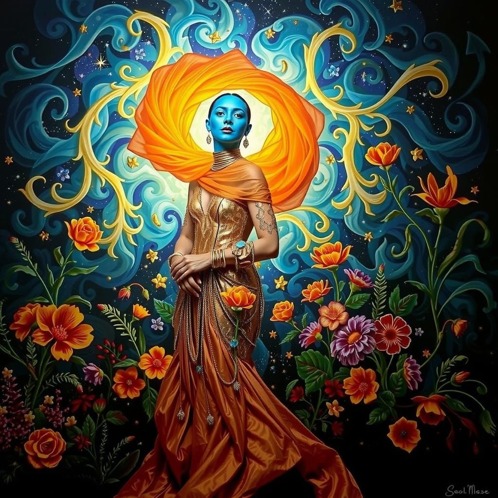 Psychedelic Floral Garden in Cosmic Mystery