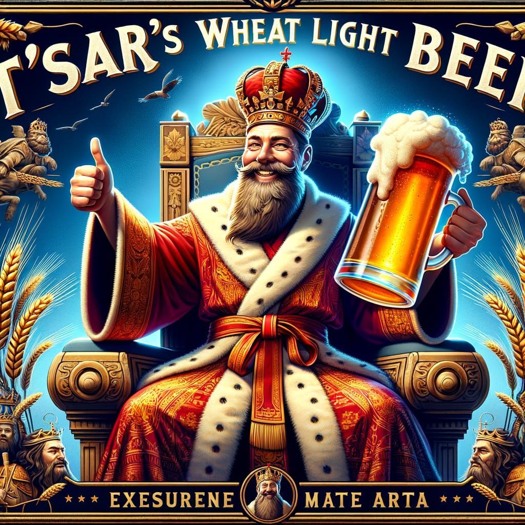 Tsar's Wheat Beer Label: King on Throne with Beer Mug
