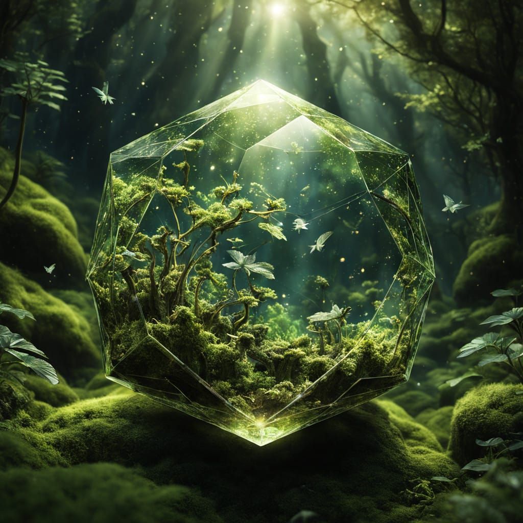 Surreal Glass Dodecahedron in an Enchanted Sea